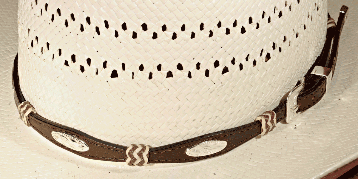 Brown Scalloped Leather Cowboy Hat Band with Oval Conchos and Rawhide Wraps