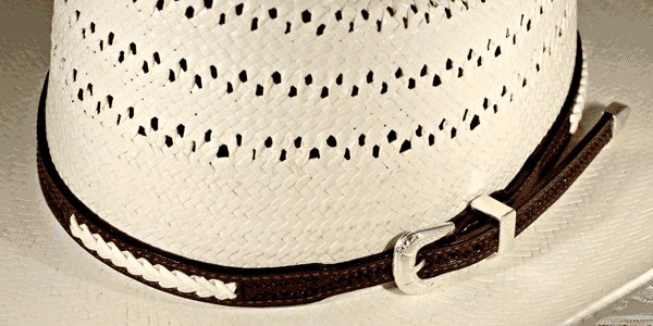 Dark Brown Basketweave Leather Hat Band with Rawhide Lace