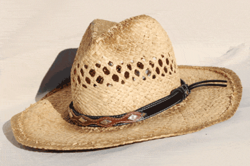 Black and Brown Leather Hat Band with Diamond Shaped Conchos