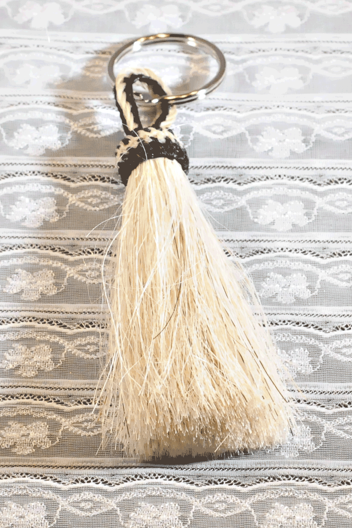 White Horse Hair Tassel Key Ring