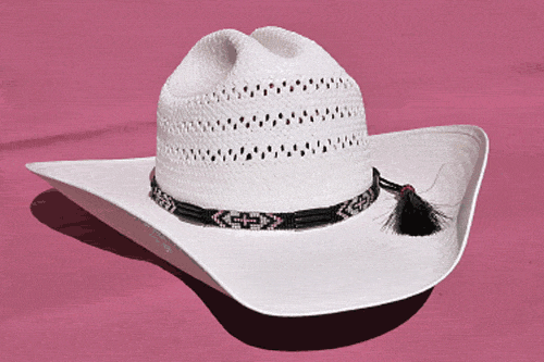 Pink, Black and Silver Diamonds Bone Bead Hat Band with Horse Hair Tassels