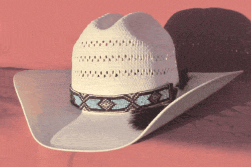 Black, Silver and Turquoise Diamonds and X's Wide Beaded Hat Band with Horse Hair Tassels