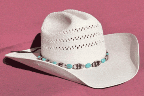 Black and White Flat Bone Bead Hat Band With Turquoise Stones