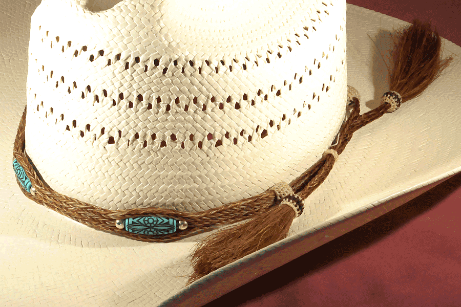 Three Strand with Turquoise Bead Brown Horse Hair Hat Band