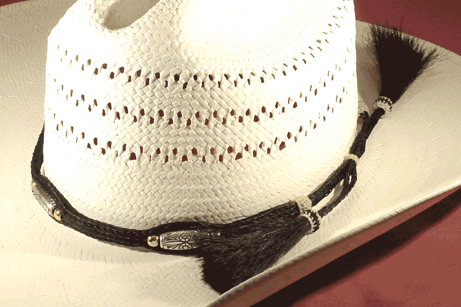 Mauve, Purple and White Diamonds Bead and Bone Hat Band with Horse Hair  Tassels