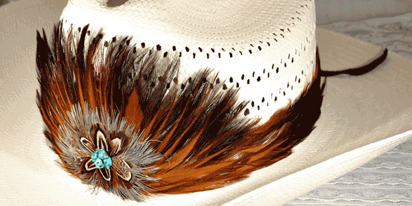 Crown Pheasant Feather Hat Band with Turquoise Stone FHB07