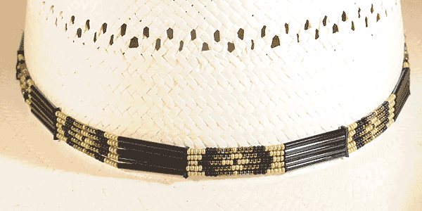 Black, Tan and Gold Glass Quill Beaded Hat Band