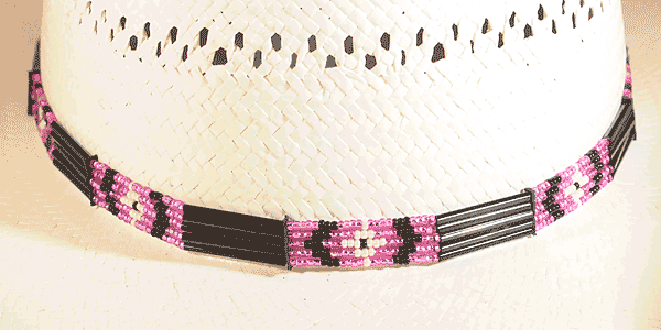 Black, Pink and White Glass Quill Beaded Hat Band